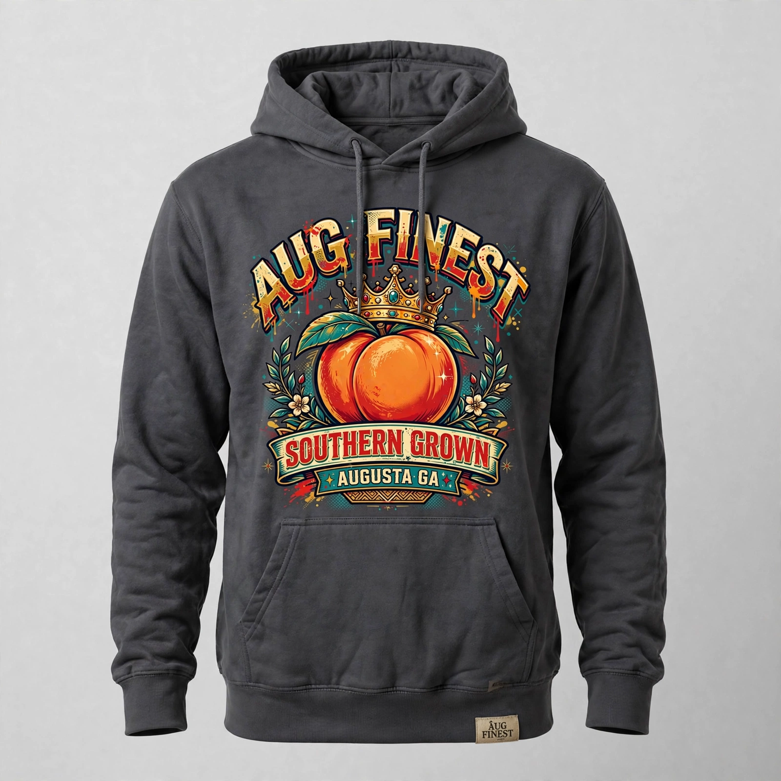 Charcoal Aug Fin_Est hoodie with Southern Roots back graphic