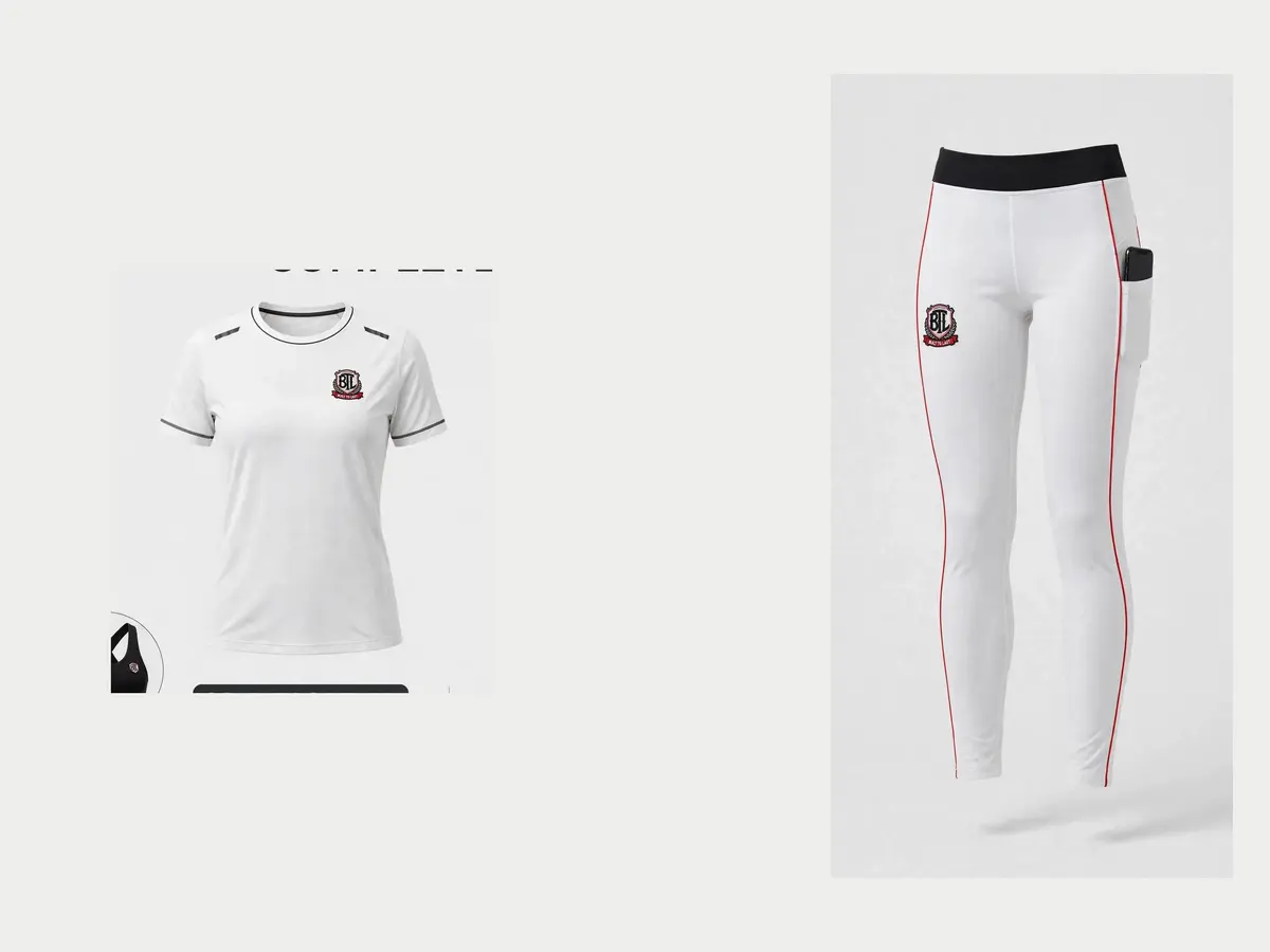 White Built to Last women’s activewear set with matching sports top and phone-pocket leggings