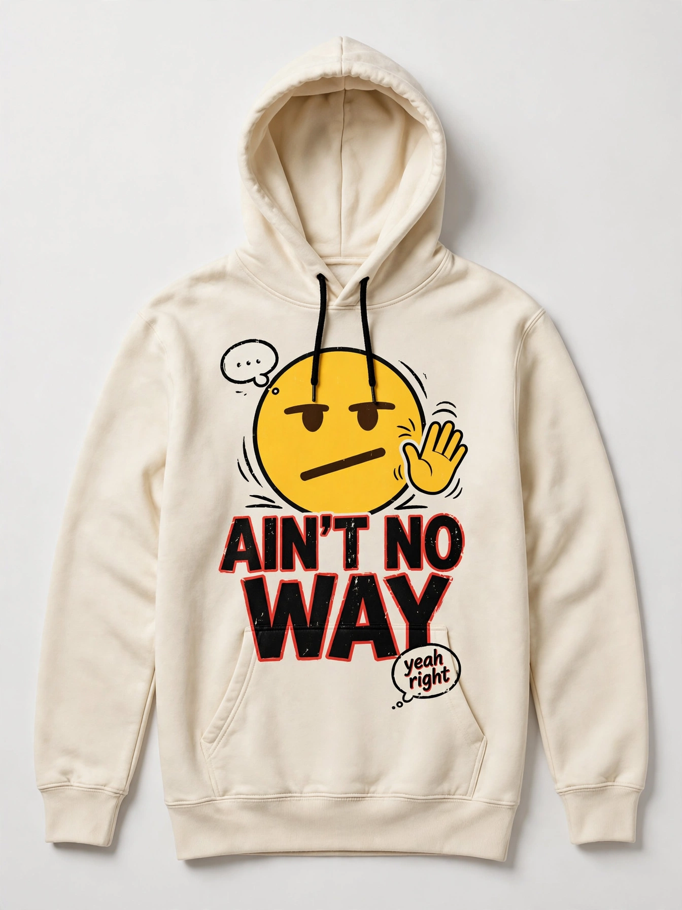 Cream Ain’t No Way hoodie with a giant diagonal-mouth emoji and black and red lettering