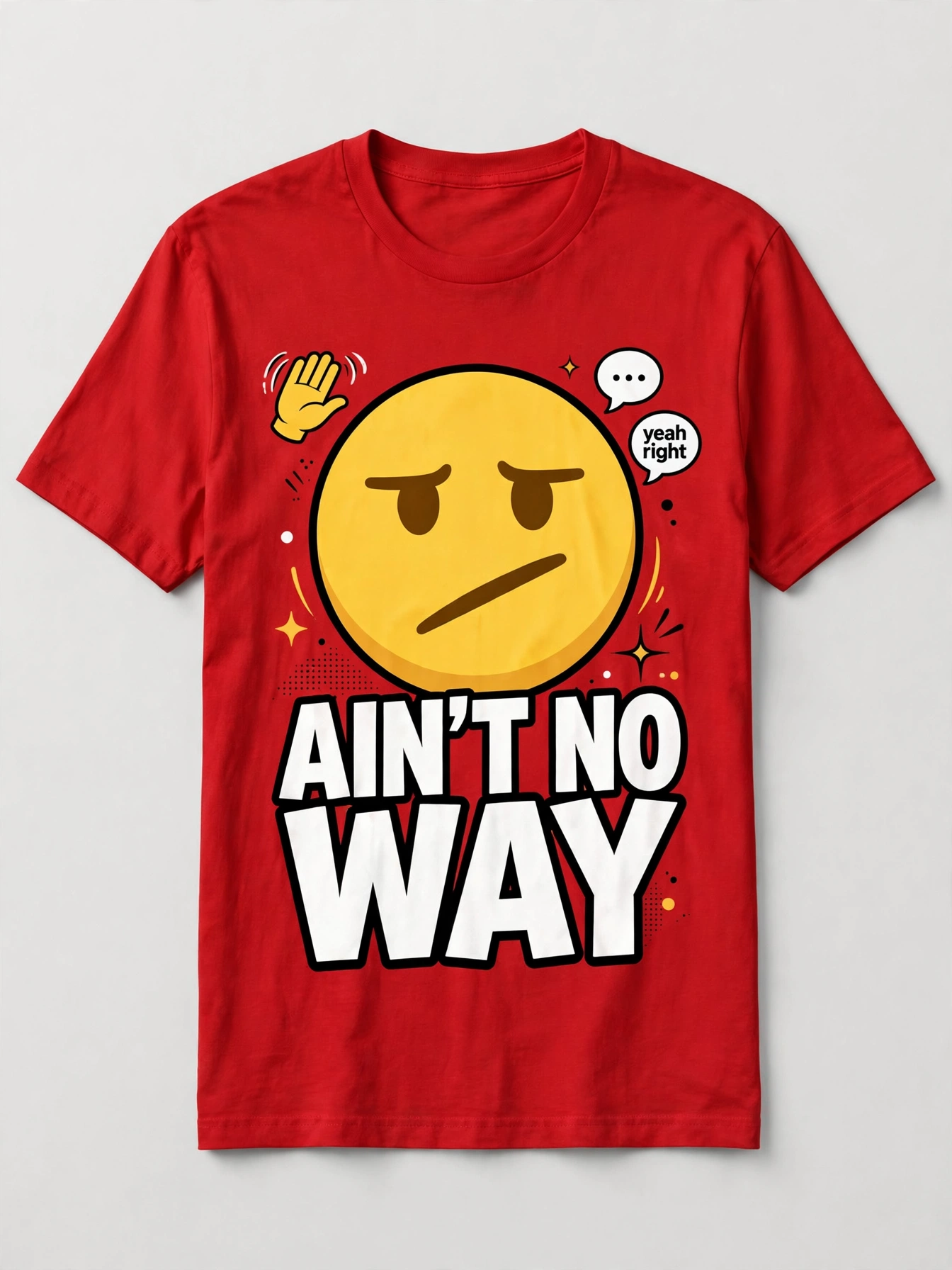 Red Ain’t No Way T-shirt with a giant diagonal-mouth emoji and white and black lettering