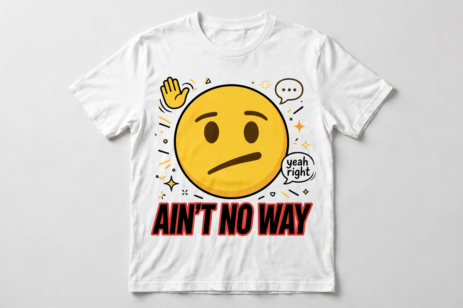 White Ain’t No Way T-shirt with a giant diagonal-mouth emoji and black and red lettering