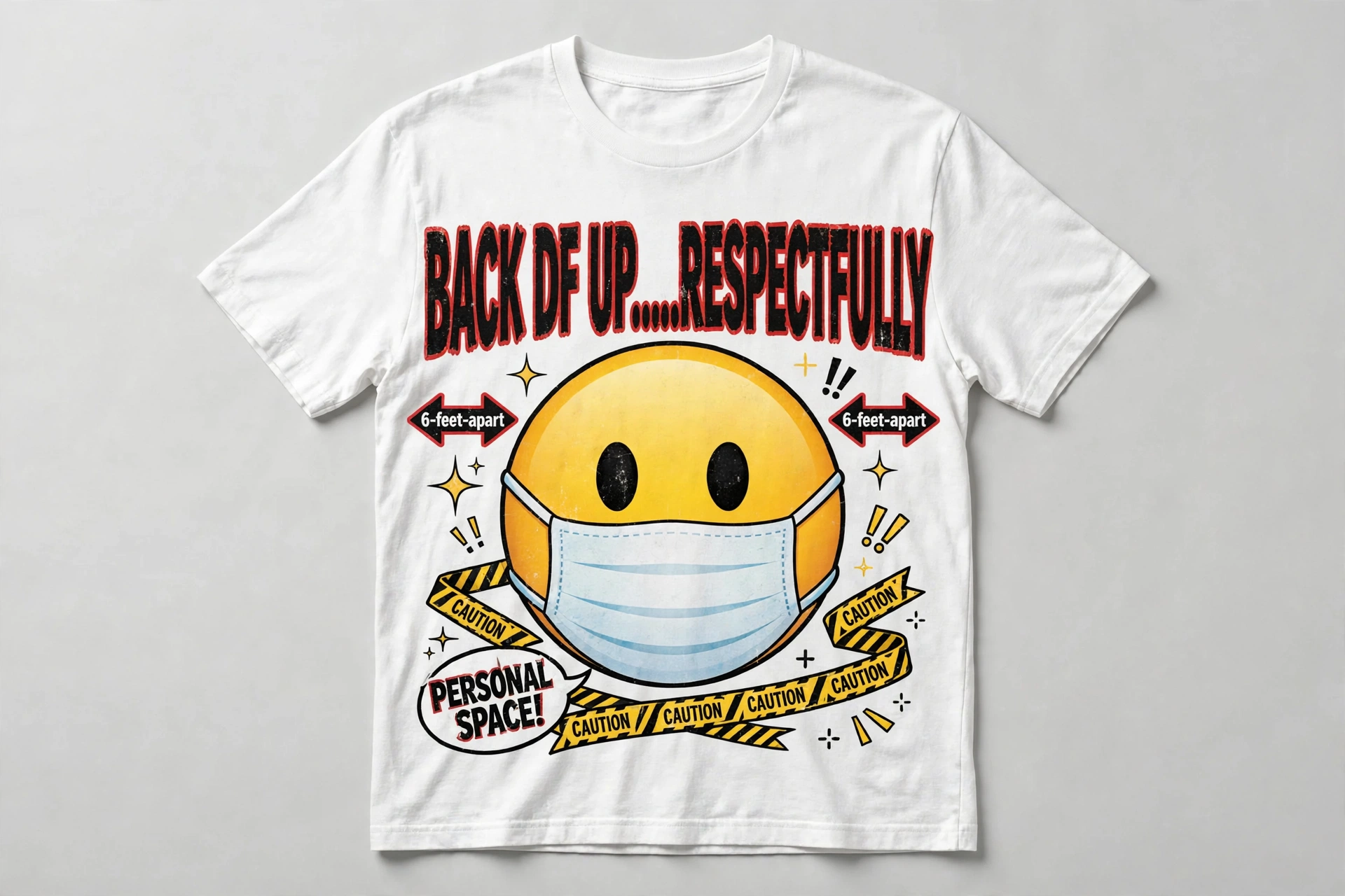 White Back DF Up Respectfully T-shirt with a masked emoji below the words