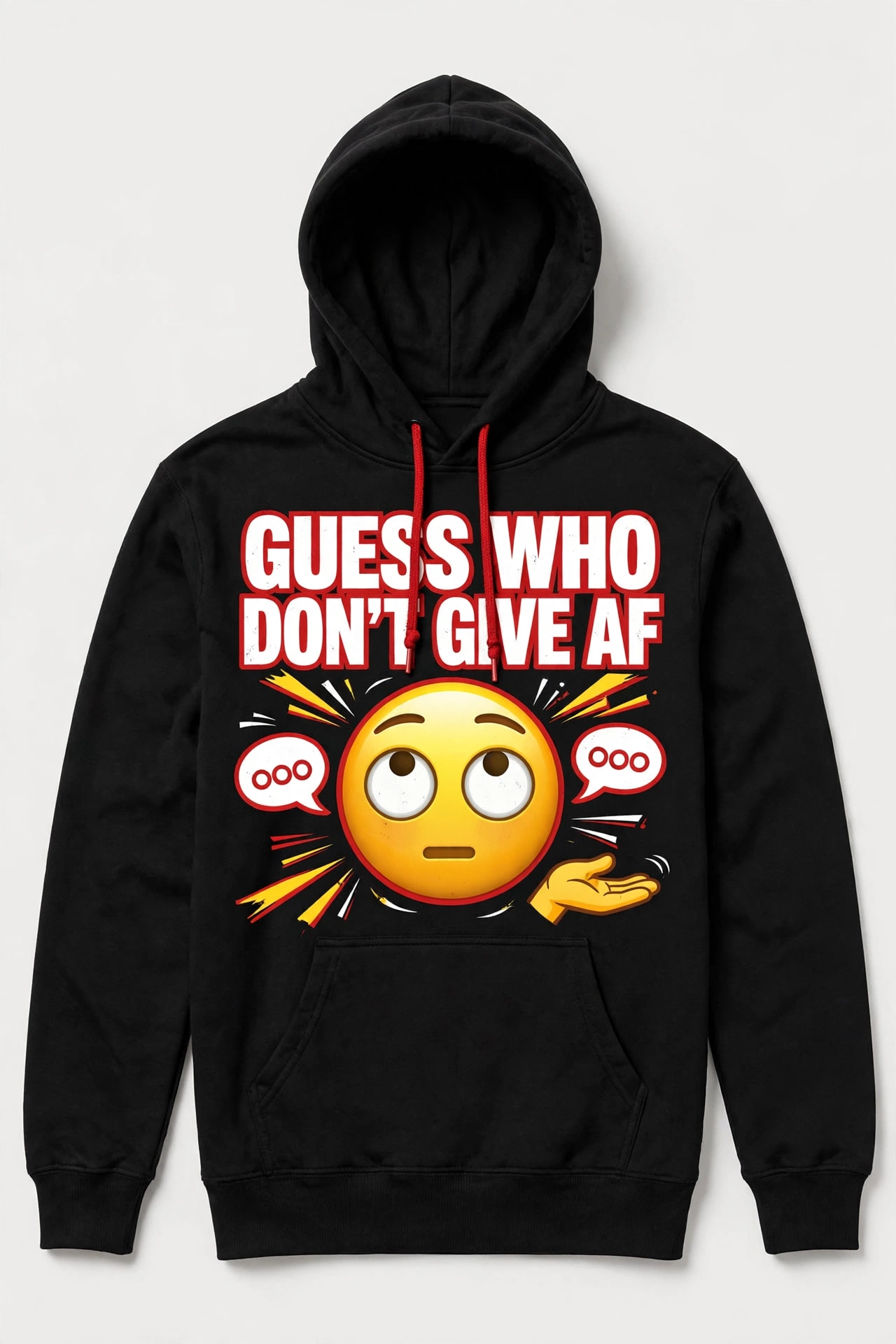 Black Guess Who Don’t Give AF hoodie with an eye-roll emoji below the words